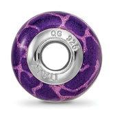 Sterling Silver 925 Glass Bead with Purple & Pink Glitter Overlay